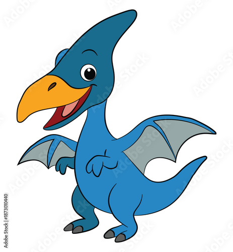 Blue pterosaur of flying on a white background