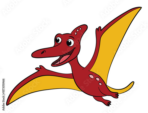 Red pterosaur of flying on a white background