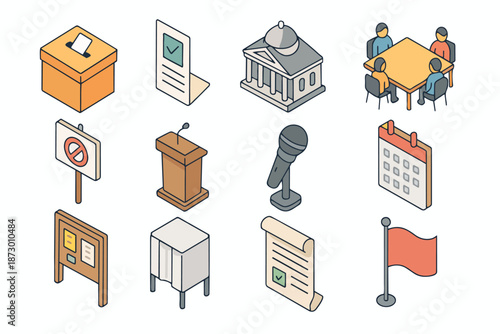 Election and government in isometric view voting politics ballot box