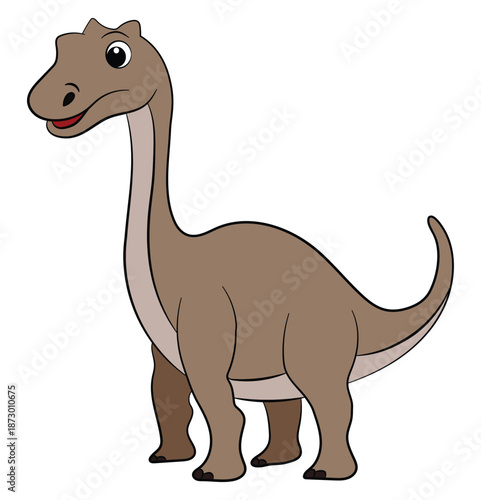Smiling baby brachiosaurus dinosaur on a white background