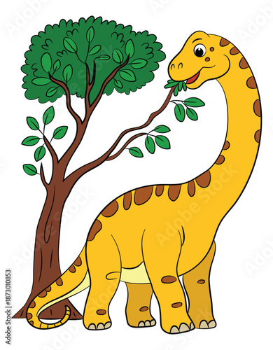 Brontosaurus eating leaves from a tree