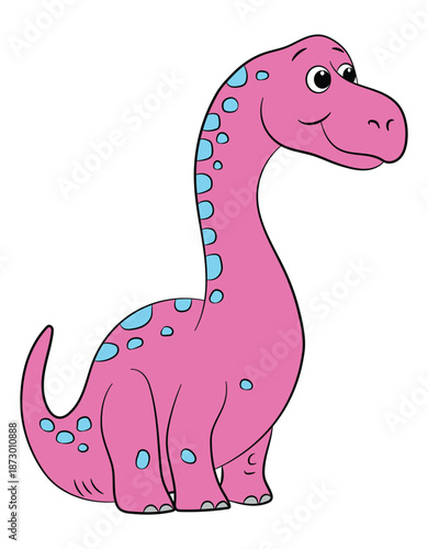 Funny pink big apatosaurus dinosaur on a white background