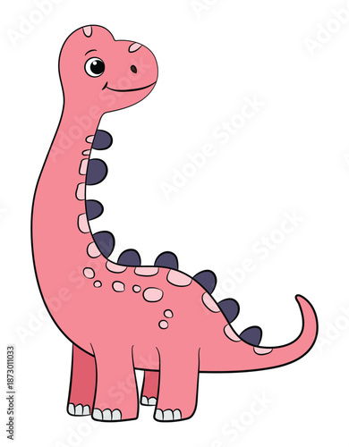 Smiling pink dinosaur brontosaurus on a white background