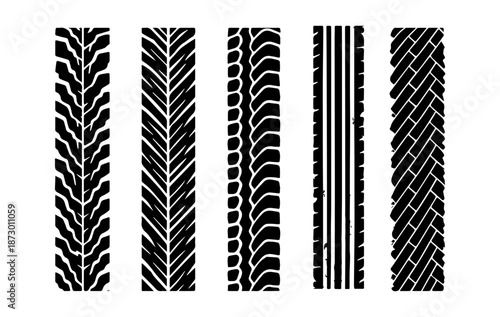 Tire Track Doodle Patterns Set - Car, Truck and Off-Road Wheel Tread Marks
