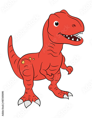 Cute red tyrannosaurus dinosaur on a white background