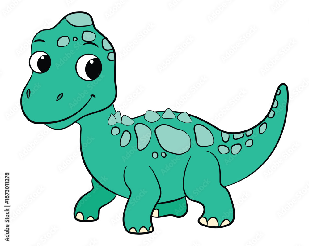 Fototapeta premium Happy cartoon green dinosaur on a white background
