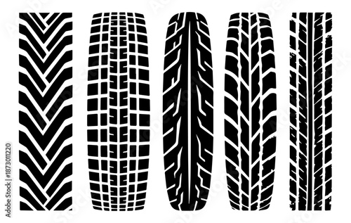 Tire Track Doodle Patterns Set - Car, Truck and Off-Road Wheel Tread Marks