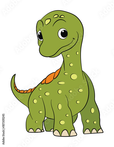 Green funny baby dinosaur on a white background