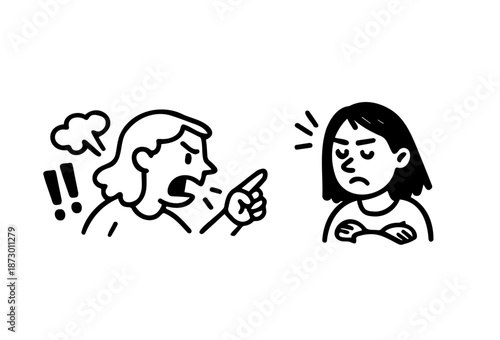 Anger and Conflict Doodle Faces Set - People Expressing Stress, Frustration and Aggression