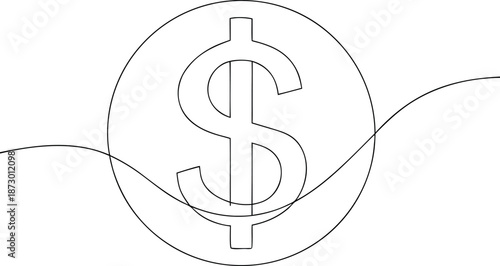 Illustration of a dollar sign representing money, currency, and financial wealth in business and banking