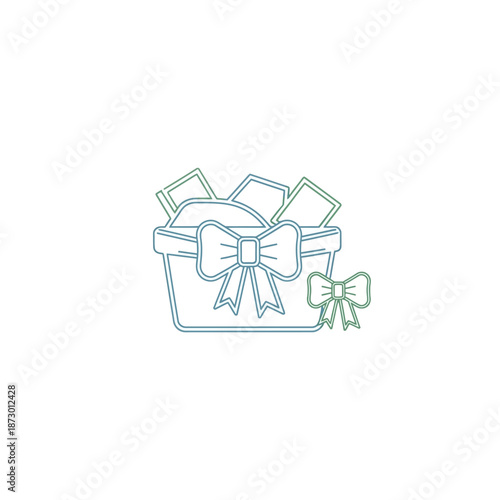 Gift basket with bow icon, festive surprise, celebration present, vector illustration