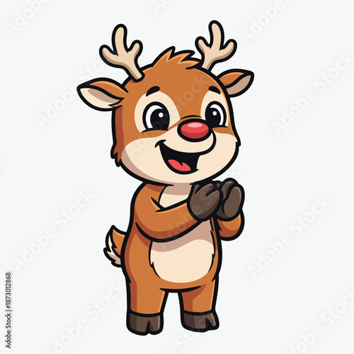 A cute funny cartoon cow dressed like a Christmas reindeer smiling happily in winter