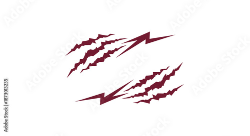 Graphic design element of two aggressive maroon claw marks or scratches with a lightning bolt shape, suggesting speed, power, and ferocity.