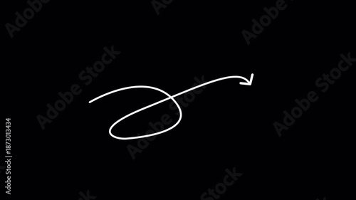 White Hand-Drawn Arrow Animation Scribble Loop Direction Indicator. Doodle Style Graphic Element on Transparent Background for Explainer Videos 4k video animation seamless loop