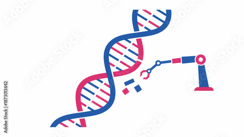 Genetic engineering concept with robotic arm modifying DNA strand.
