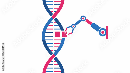 Genetic Engineering Robot Arm Modifying DNA Strand.