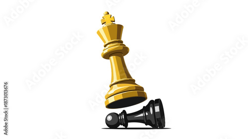 Golden chess king defeated by black pawn.