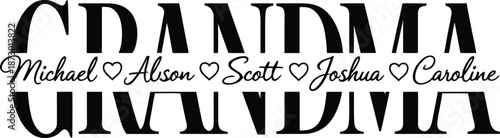 Split Letter Grandma Monogram Design with Script Names for DIY