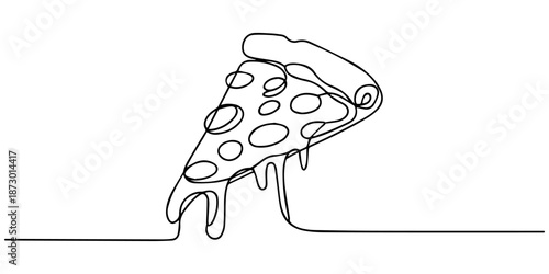 Continuous single line drawing of delicious sliced cheese pizza design outline vector illustration, A Delicious Slice of Pizza A Minimalist One Line Art Continuous Drawing Capturing its Cheesy Goodnes