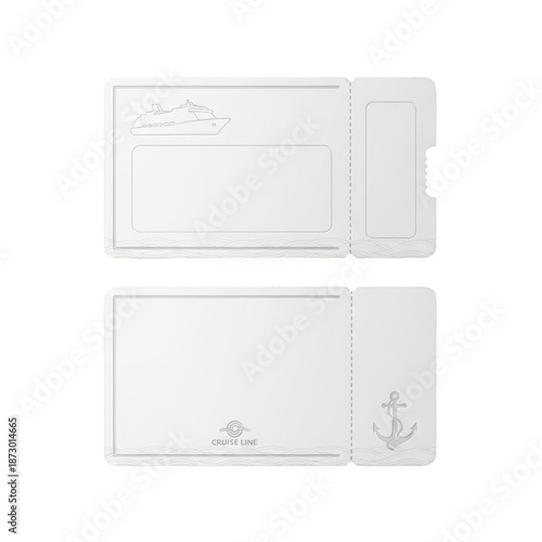 Two white cruise tickets with ship and anchor graphics isolated on a transparent background boat vessel