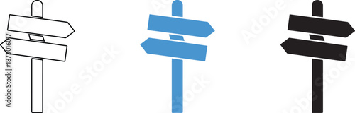 Three Directional Signs with Arrows on Transparent Background