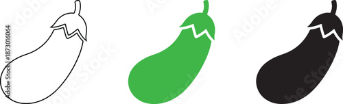 Three Eggplant Illustrations in Black White and Green Colors