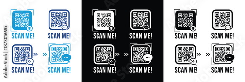 A step-by-step vector illustration showing QR code scanning on smartphones, transitioning from scan prompt to successful data retrieval.