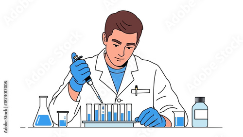 Scientist working with pipette and test tubes in laboratory, illustration