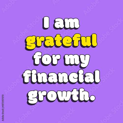 Money affirmation, manifestation poster graphic on a purple background for financial growth. Social media post design.