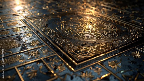 Golden ornate metal plate with intricate design