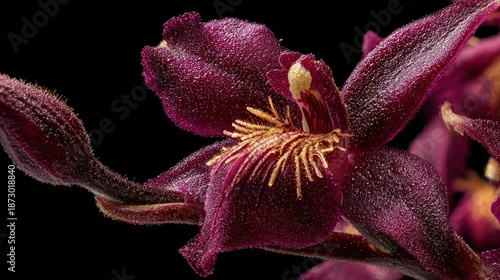 A close up of a flower with water droplets