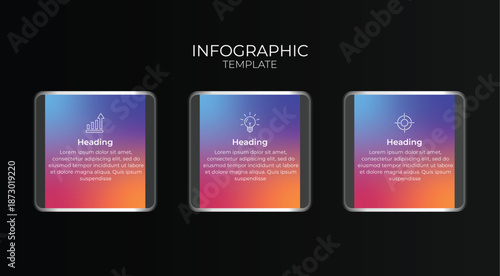 Infographic Template With Three Gradient Cards For Presentations And Visual Data Marketing Design Media Projects
