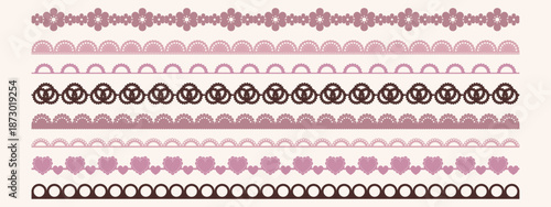  Valentine's Day lace borders featuring scalloped patterns, heart motifs, and delicate trim details ideal for romantic crafts, wedding invitations, and elegant frame designs.