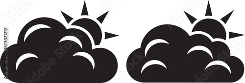 Sun Peeking from Behind Clouds Icon Set for Weather Forecasting and Climate Applications