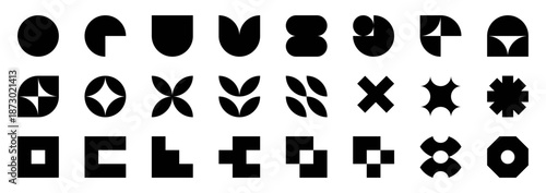 Set with different Y2K elements for design. Trendy geometric brutalism forms, Memphis-inspired elements. Retro-futuristic abstract graphic symbols, simple shapes, objects, and icons in Y2K style.