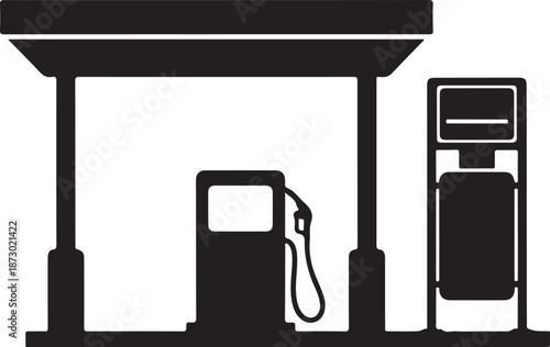 A sleek, modern gas station with a canopy and fuel pump, perfect for illustrating travel, transportation, or energy concepts in a commercial or editorial context.