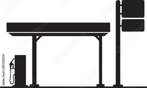 A sleek and modern gas station illustration with a fuel pump and payment terminal, ideal for use in various commercial projects, such as advertisements, websites, or marketing materials.