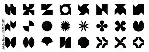 Set of Brutalist Geometric Shapes Vector Design.Brutal contemporary figure star oval spiral flower and other primitive elements. Swiss design aesthetic. Bauhaus memphis