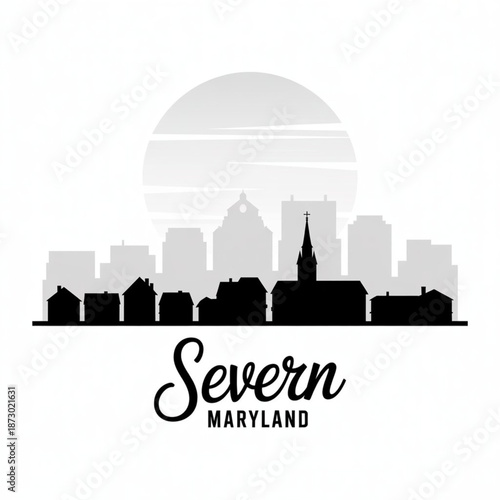 Severn Maryland Skyline Silhouette — A Residential Community in Anne Arundel County Vector Illustration