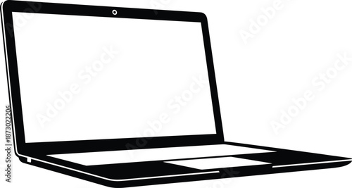 Laptop computer vector illustration icon isolated on white background, portable notebook side view silhouette for technology, business, digital work, and office design