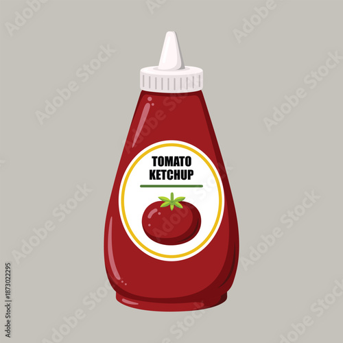 A ketchup bottle illustration, suitable for food branding, packaging design, labels, menus, web graphics, book illustration, and condiment-themed design projects.