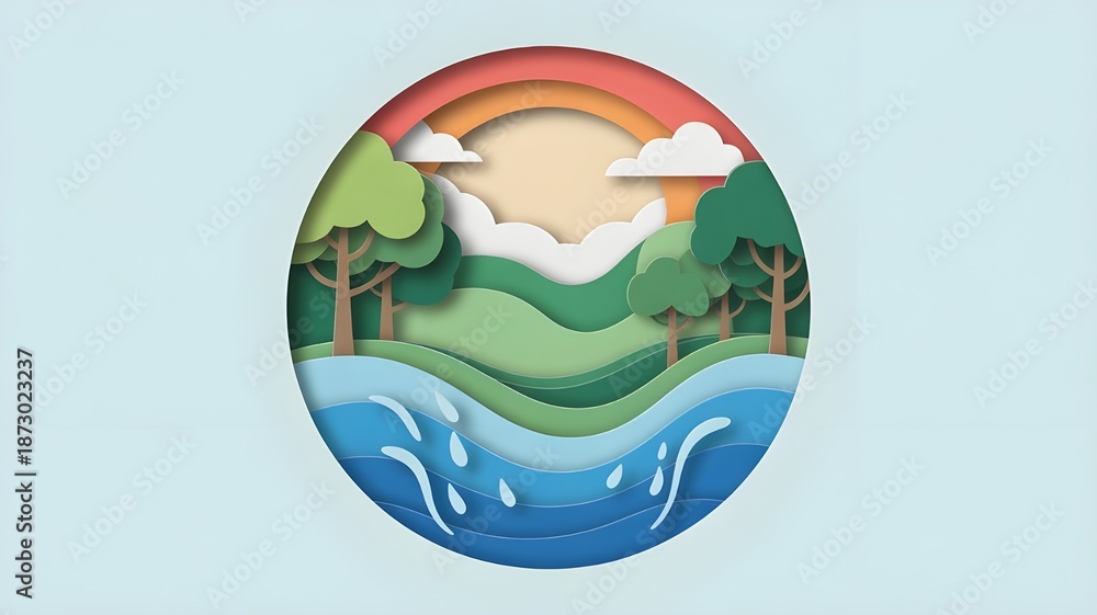 Fototapeta premium Paper art , Ecology and world water day , Saving water and world Environment day, environmental protection and save earth water , Generate Ai