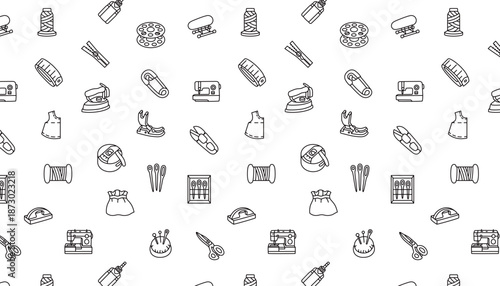 Seamless line illustrations related to sewing.