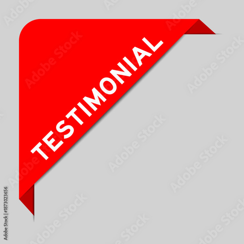Red color of corner label banner with word testimony on gray background