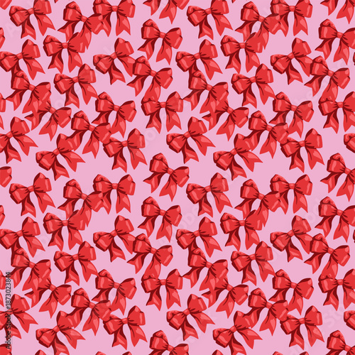 Seamless pattern of ribbon bows on a plain background, perfect for Valentine, Christmas, gift wrapping, fashion, and festive design projects.