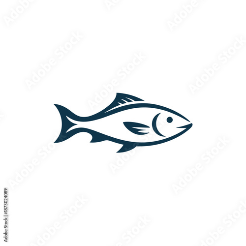 Minimalist blue fish illustration on a plain white background simple design