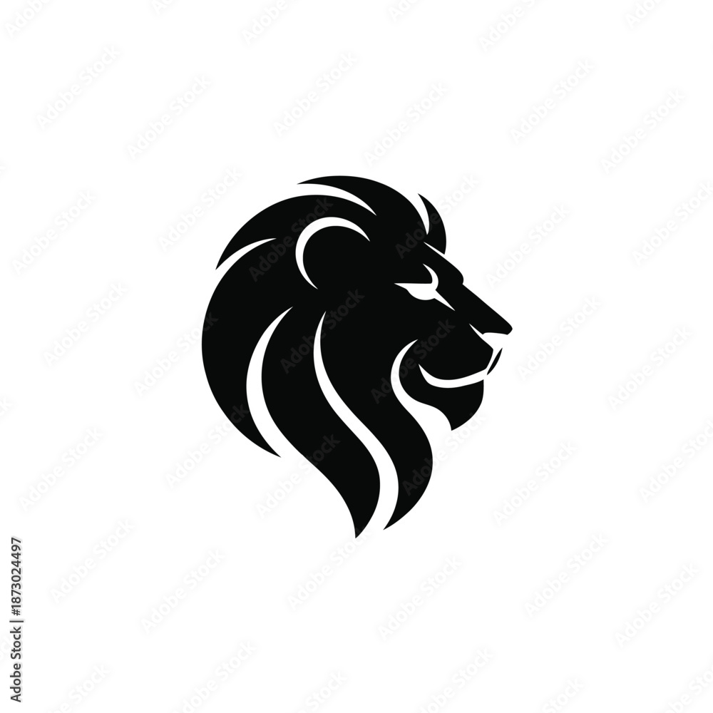 Fototapeta premium A striking black and white graphic depiction of a lion s head profile