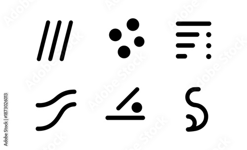 Set of six abstract minimalist black line art icons on a white background