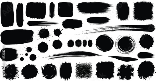 Collection of black brush strokes and shapes on white background