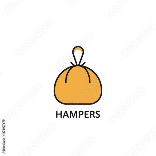 Gift Hamper Icon with Word "HAMPERS" - Minimalist Vector Illustration